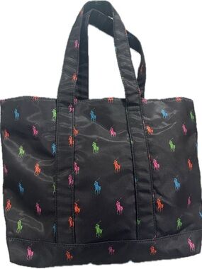 Ralph Lauren Black Tote with Multicolor Polo Player